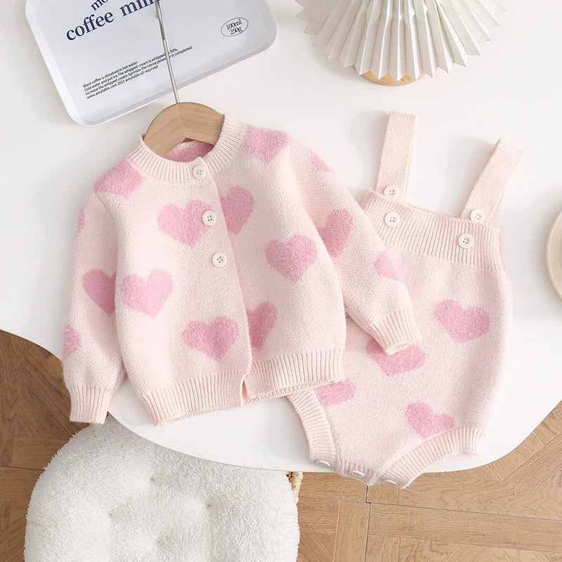 Conjunto Infantil Tricô Corações