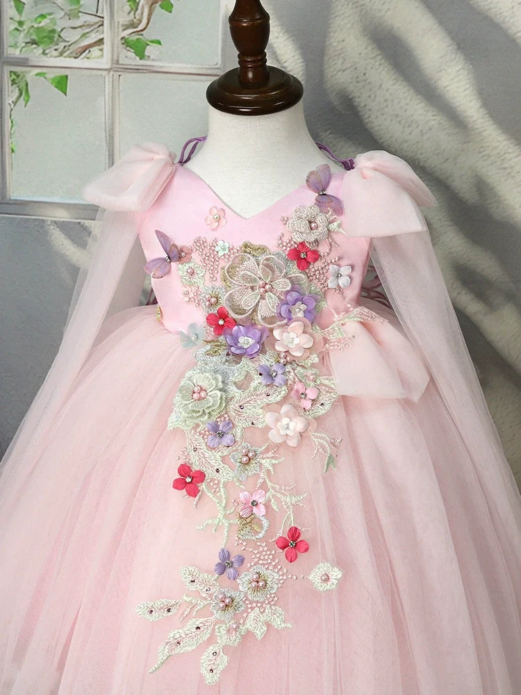Vestido de Festa Rosa Floral com Asinha