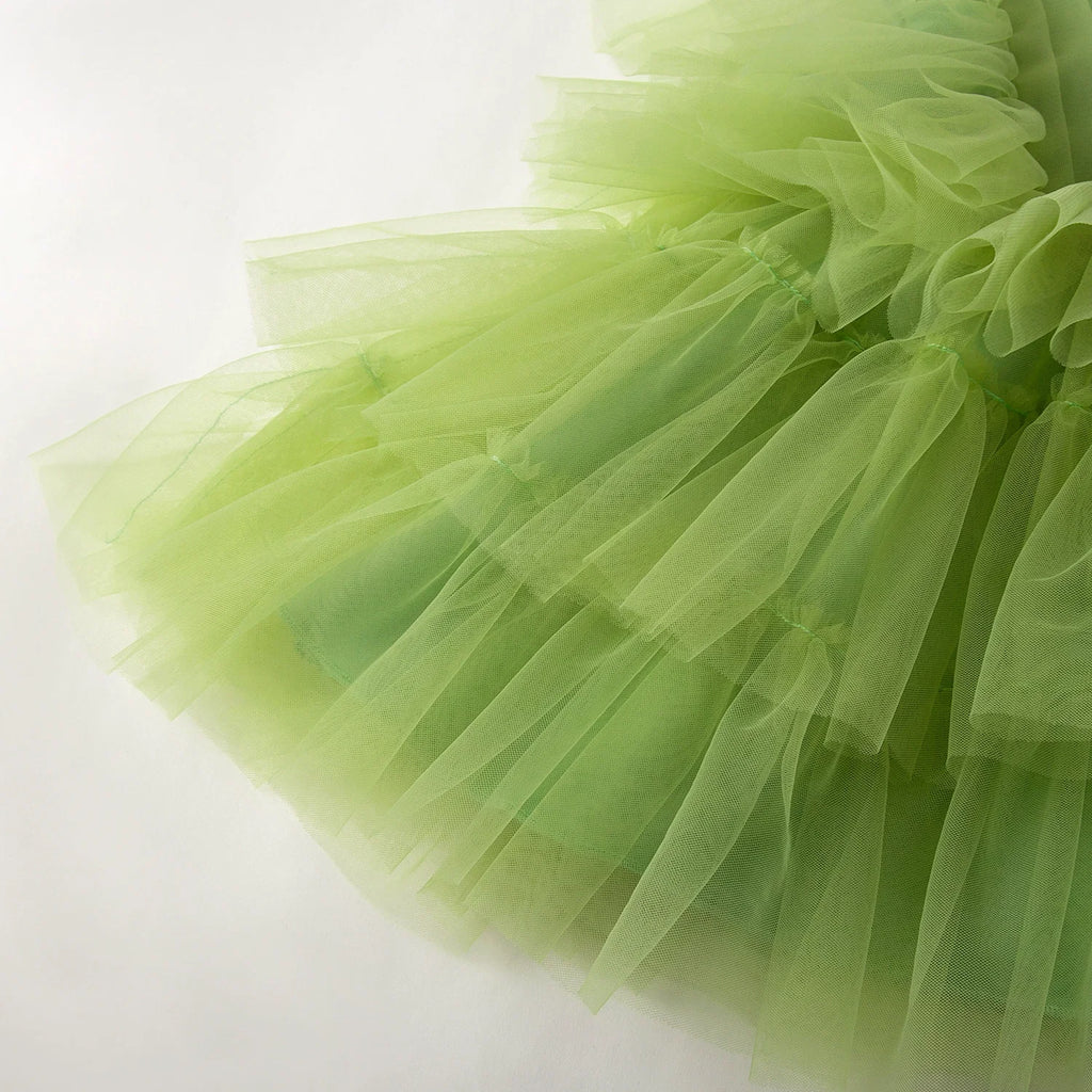 Vestido Infantil Verde Camadas de Tule