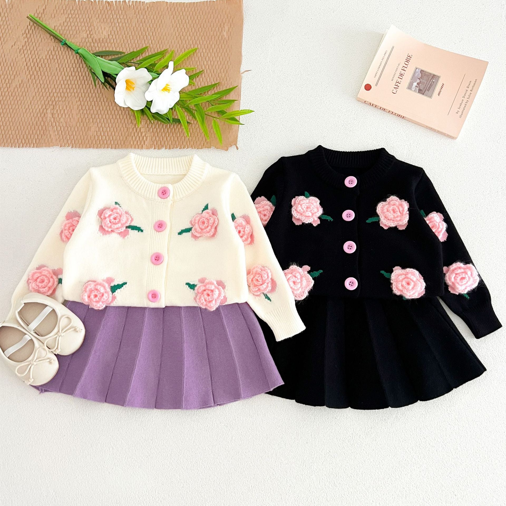 Conjunto Infantil Tricô Mussi Inverno Flores