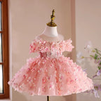 Vestido Infantil de Festa Rosa Florzinhas