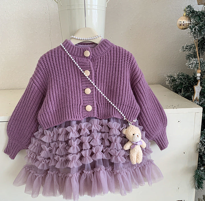 Conjunto Infantil Casaco + Vestido Tule