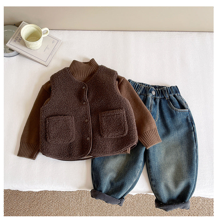 Colete Infantil Marrom Bolsinhos