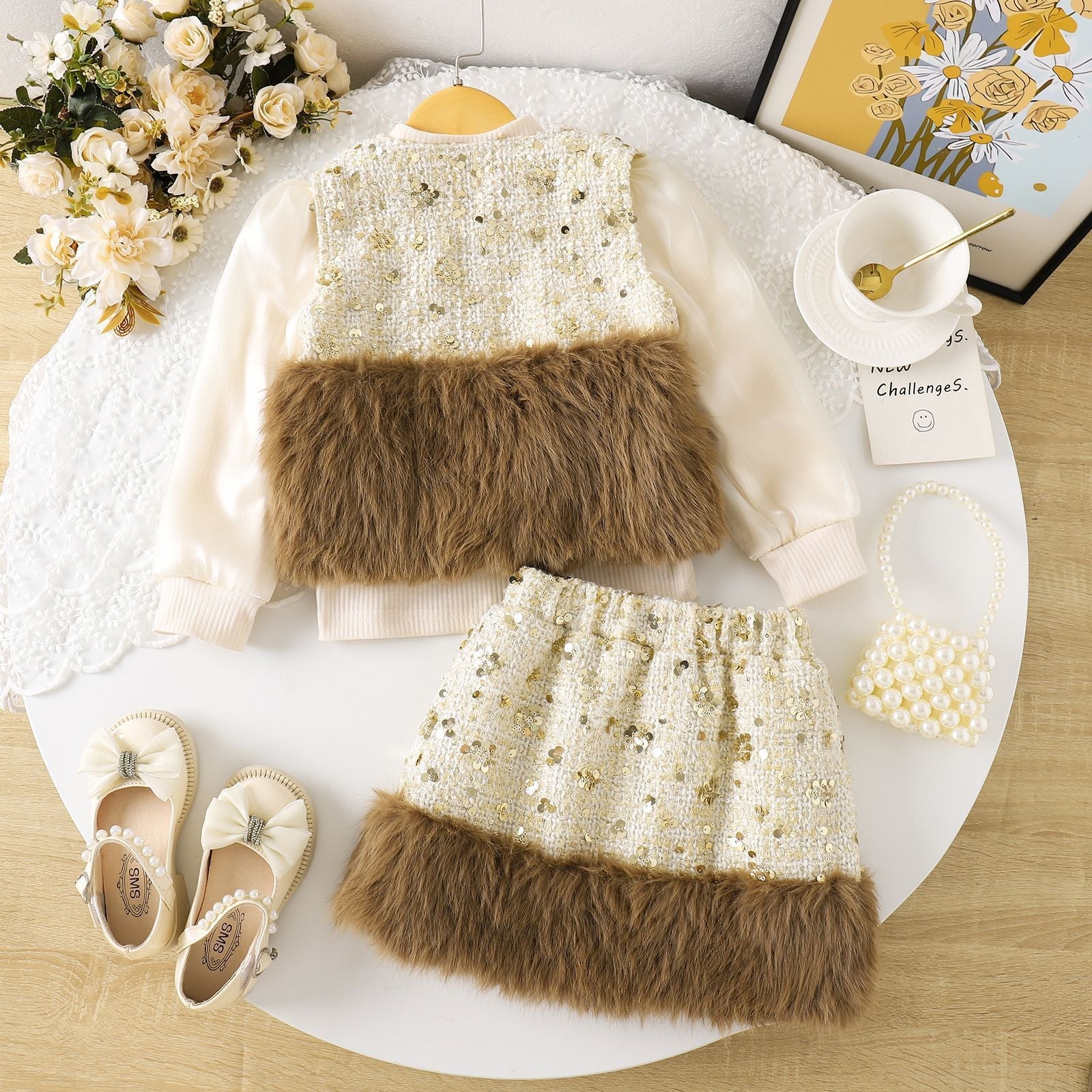 Conjunto Infantil Feminino Lantejoulas e Pelinhos