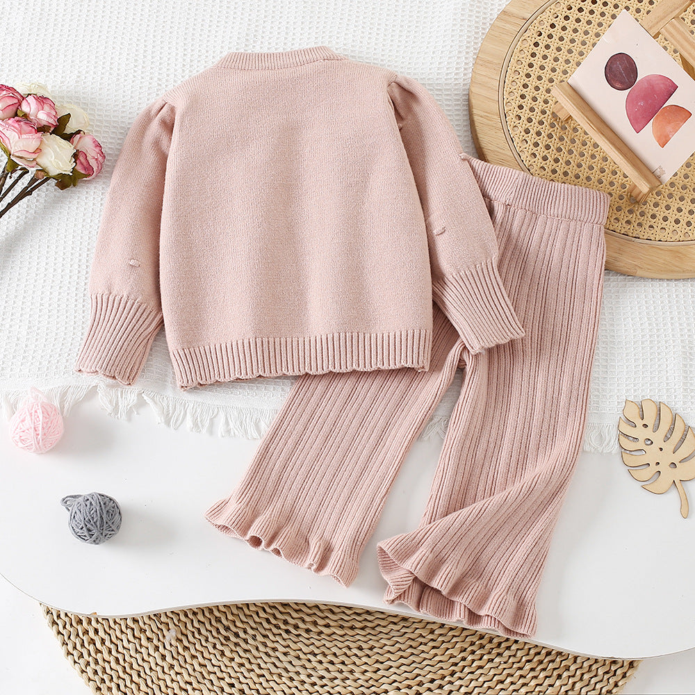 Conjunto Infantil Feminino Tricô Flores