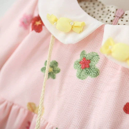 Vestido Infantil Flores Manga Longa