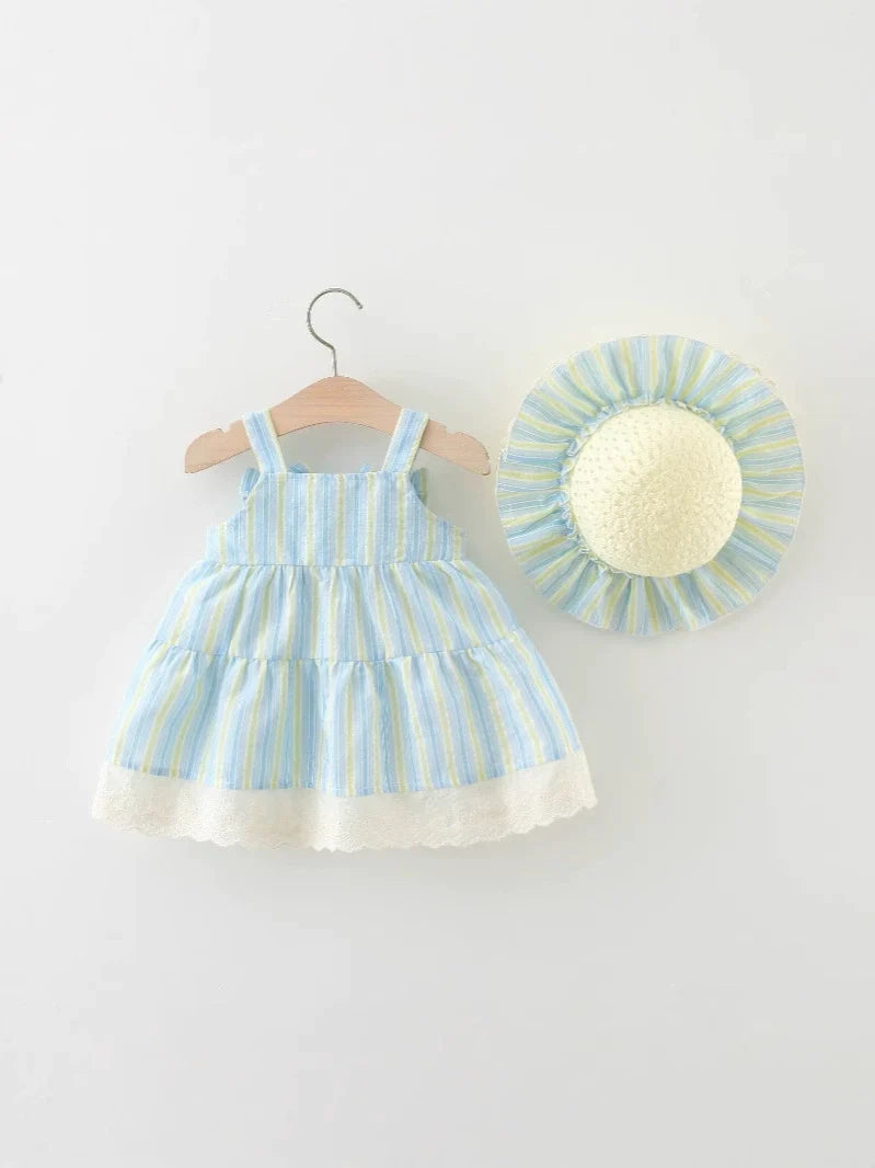 Vestido Infantil Lístras Lacinhos + Chapéu