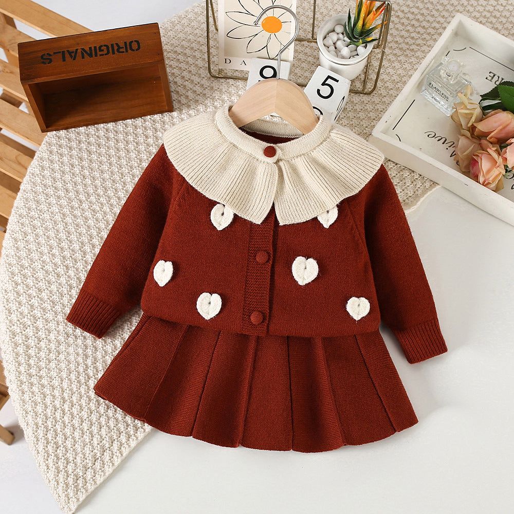Conjunto de Tricô Feminino Corações Golinha