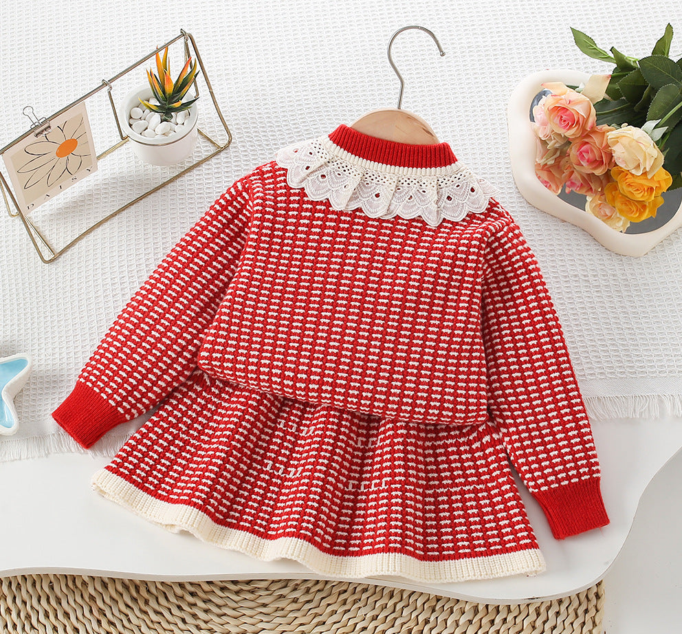 Conjunto Infantil Feminino Tricô Golinha de Renda