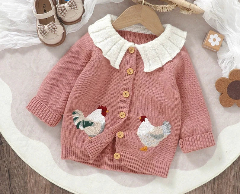 Cardigan Infantil de Tricô Galinhas