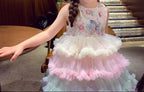Vestido Infantil Florzinhas e Tule Colorido