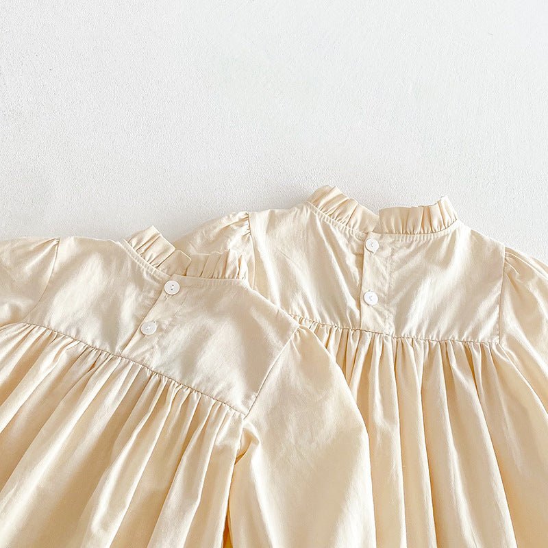 Body/ Vestido Infantil Bege Bordadinho