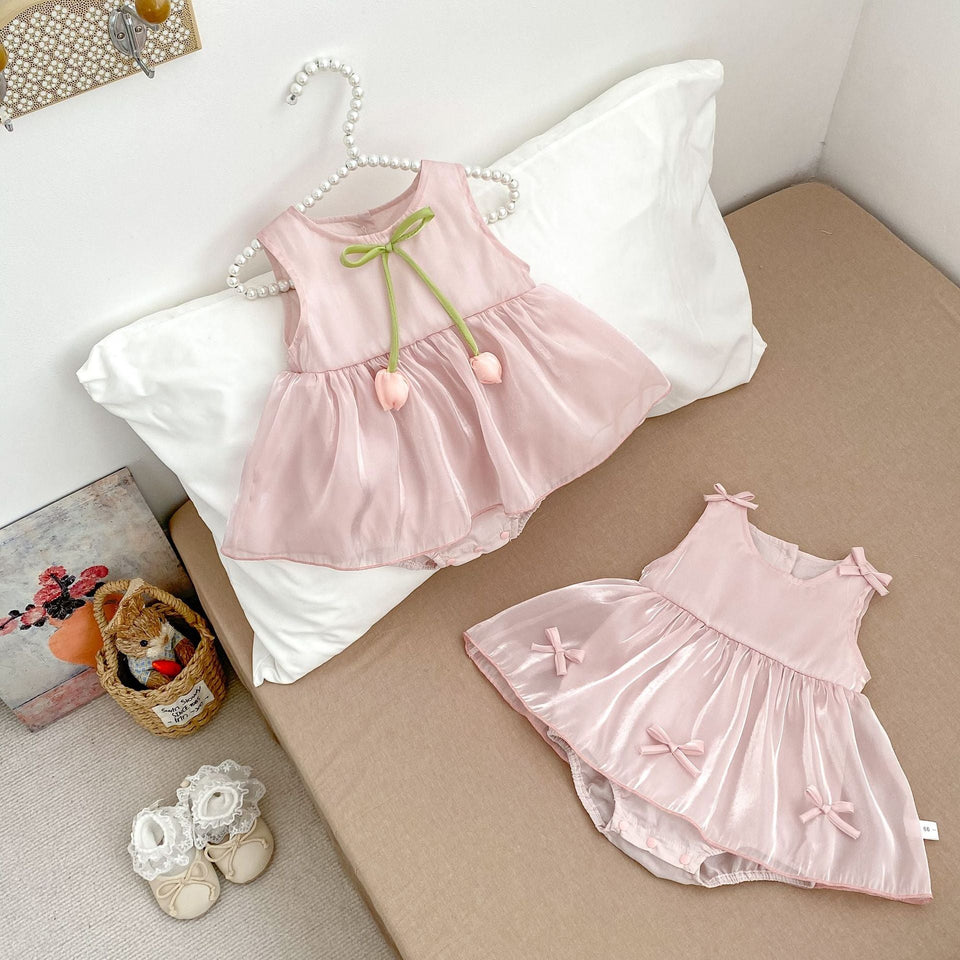 Body/ Vestido Infantil Rosa Tulipas