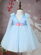 Vestido Infantil de Festa Azul Flores