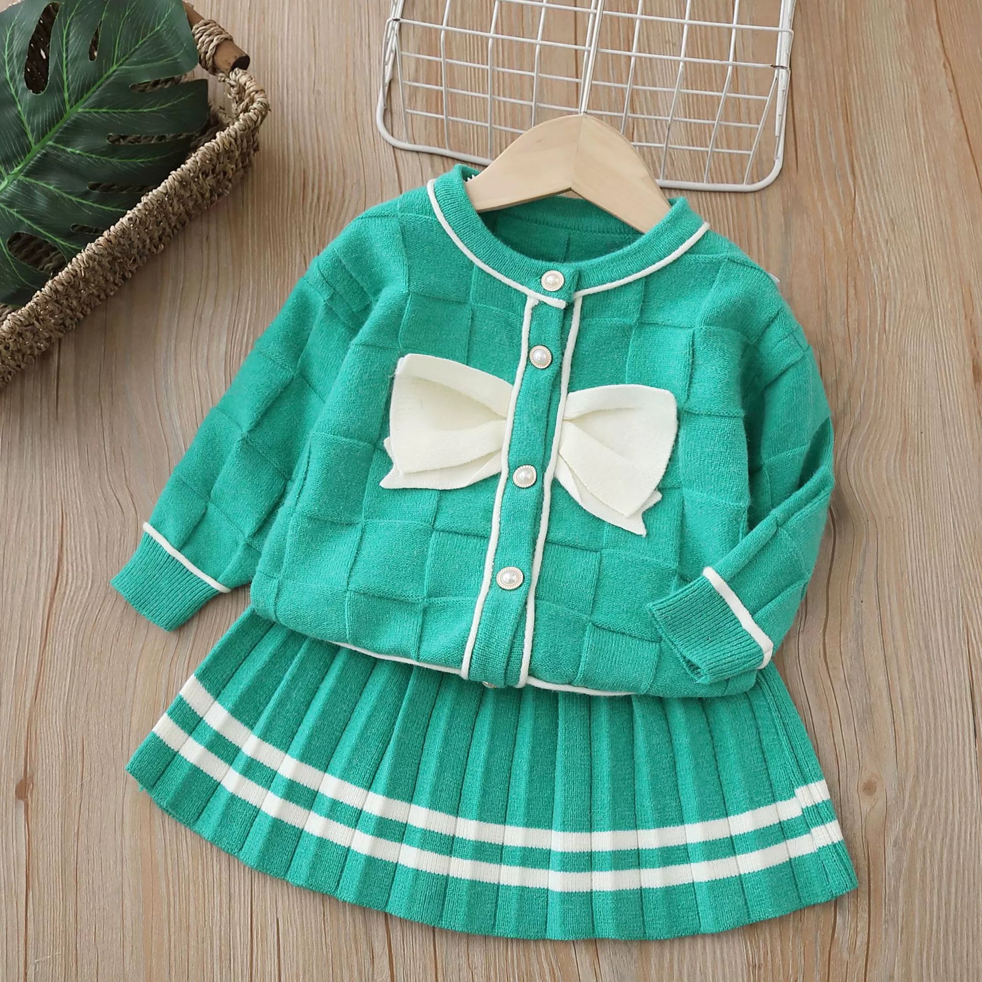 Conjunto Infantil Feminino Botões de Pérola Lacinho