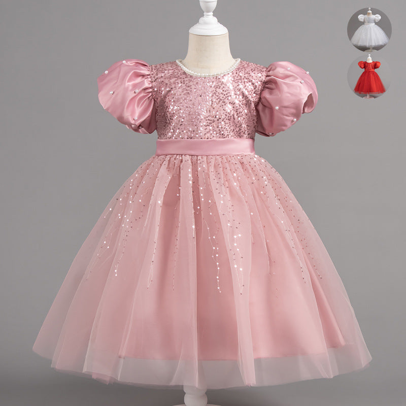 Vestido Infantil Tule Pérolas Bufante