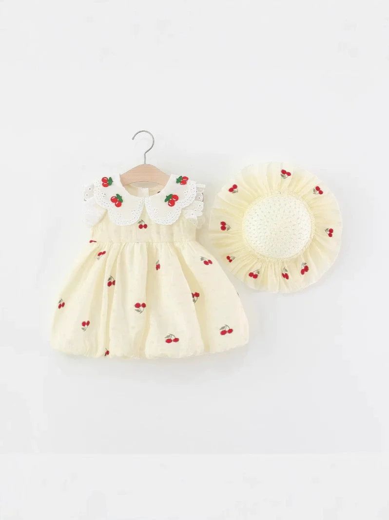 Vestido Infantil Bordado Cerejinhas