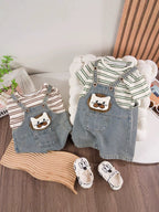 Conjunto Infantil Lístras e Jardineira Ursinho