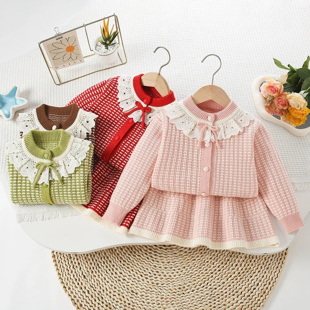 Conjunto Infantil Feminino Tricô Golinha de Renda