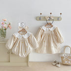 Body/ Vestido Infantil Bege Florzinhas