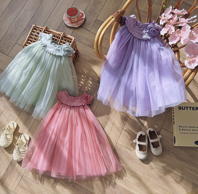 Vestido Infantil de Tule Flor