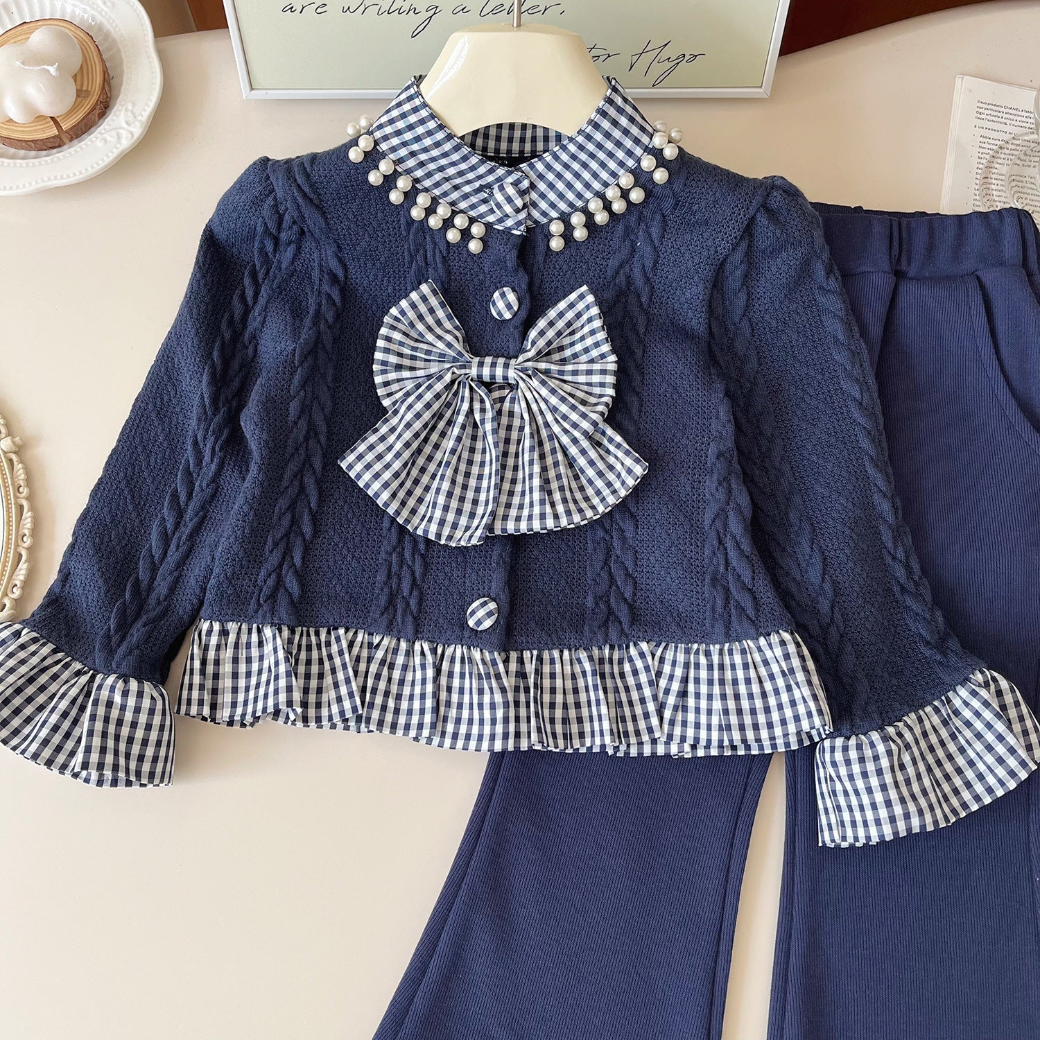 Conjunto Infantil Feminino Xadrez Lacinho