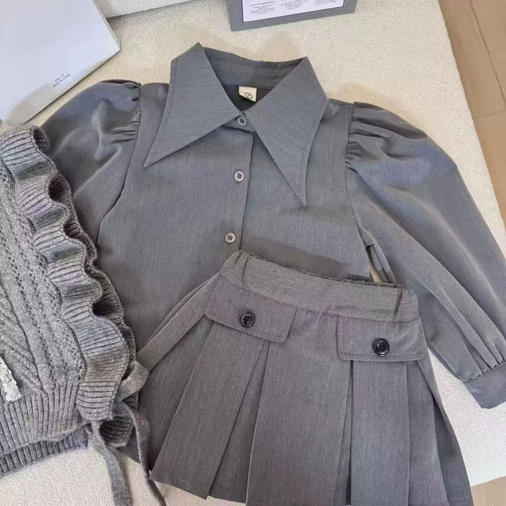 Conjunto Infantil Cinza 3 Peças Lacinho
