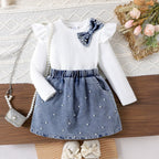 Conjunto Infantil Feminino Jeans e Pérolas
