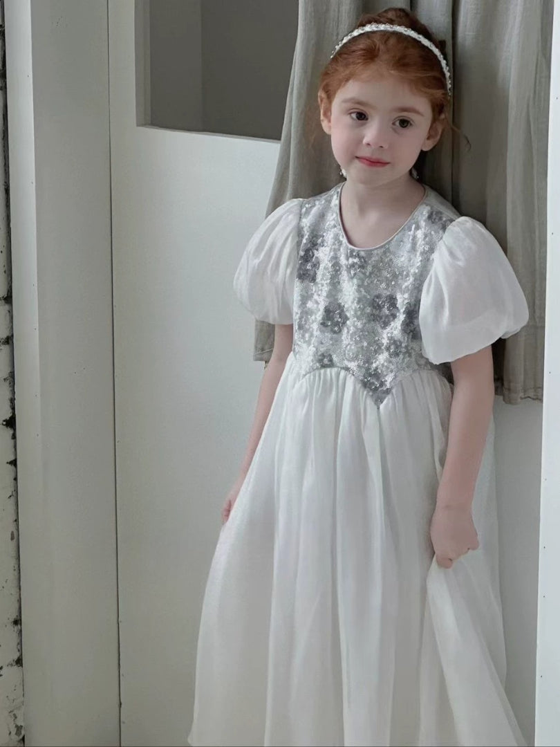 Vestido Infantil Prata Brilhante