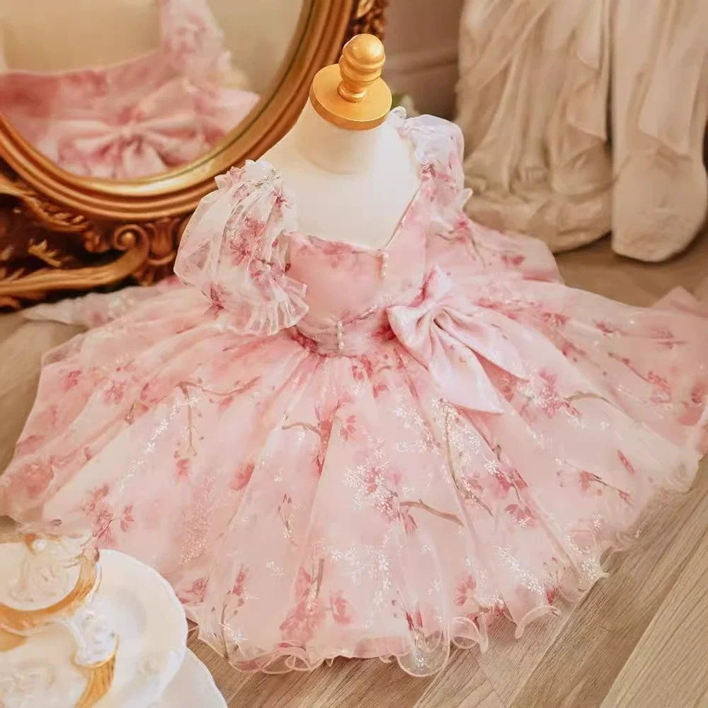 Vestido de Festa  Infantil Floral Lacinho