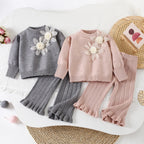 Conjunto Infantil Feminino Tricô Flores