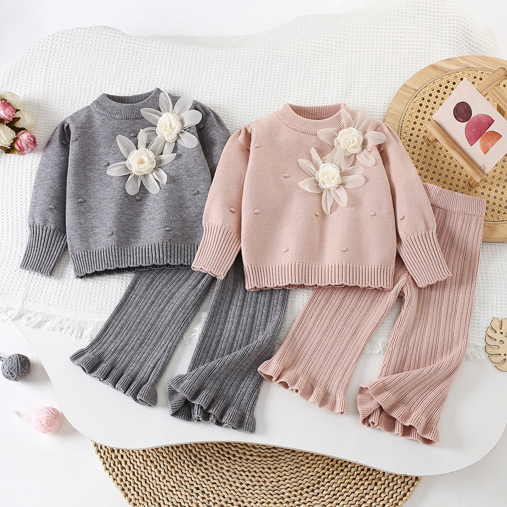 Conjunto Infantil Feminino Tricô Flores