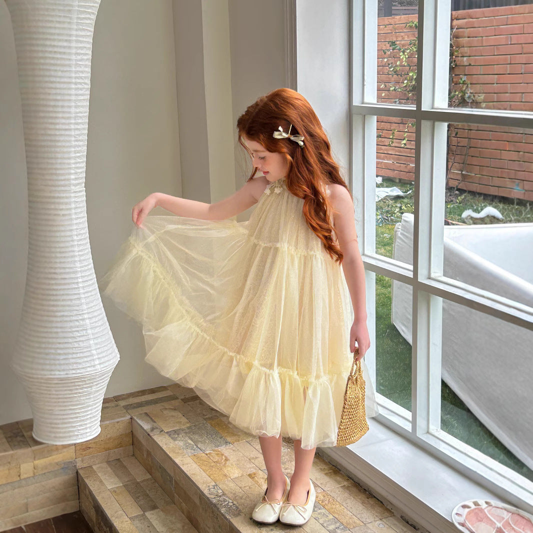 Vestido Infantil Tule Alça Florzinhas