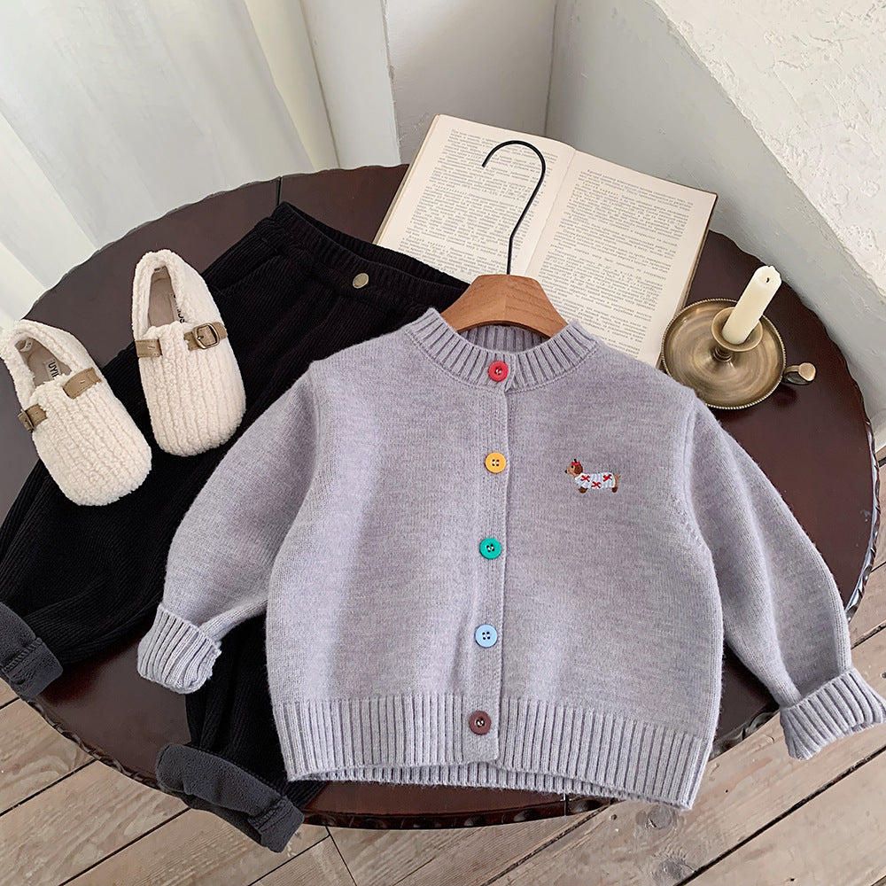 Cardigan Infantil Tricô Botões Cachorrinho