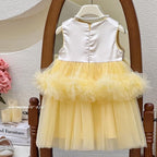Vestido Infantil Amarelo Lantejoulas e Tule
