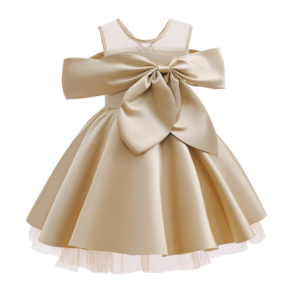 Vestido Infantil De Cetim com Laço