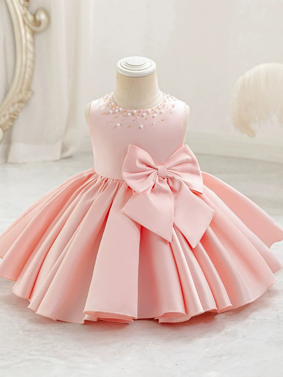 Vestido Infantil  De Festa Pérolas Lacinho