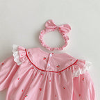 Body/ Vestido Infantil Rosa Cerejinhas