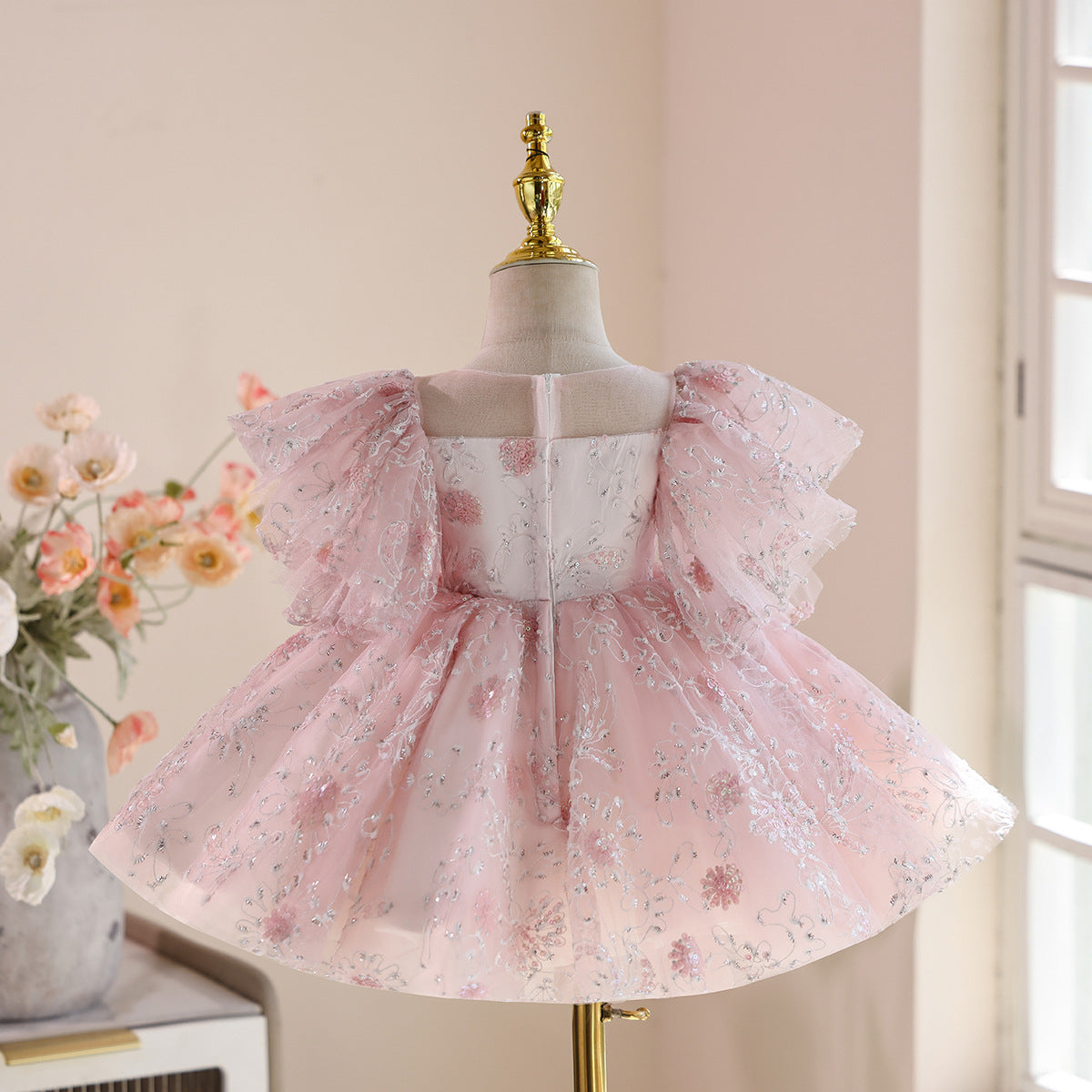 Vestido de Festa Bufante Flores e Strass