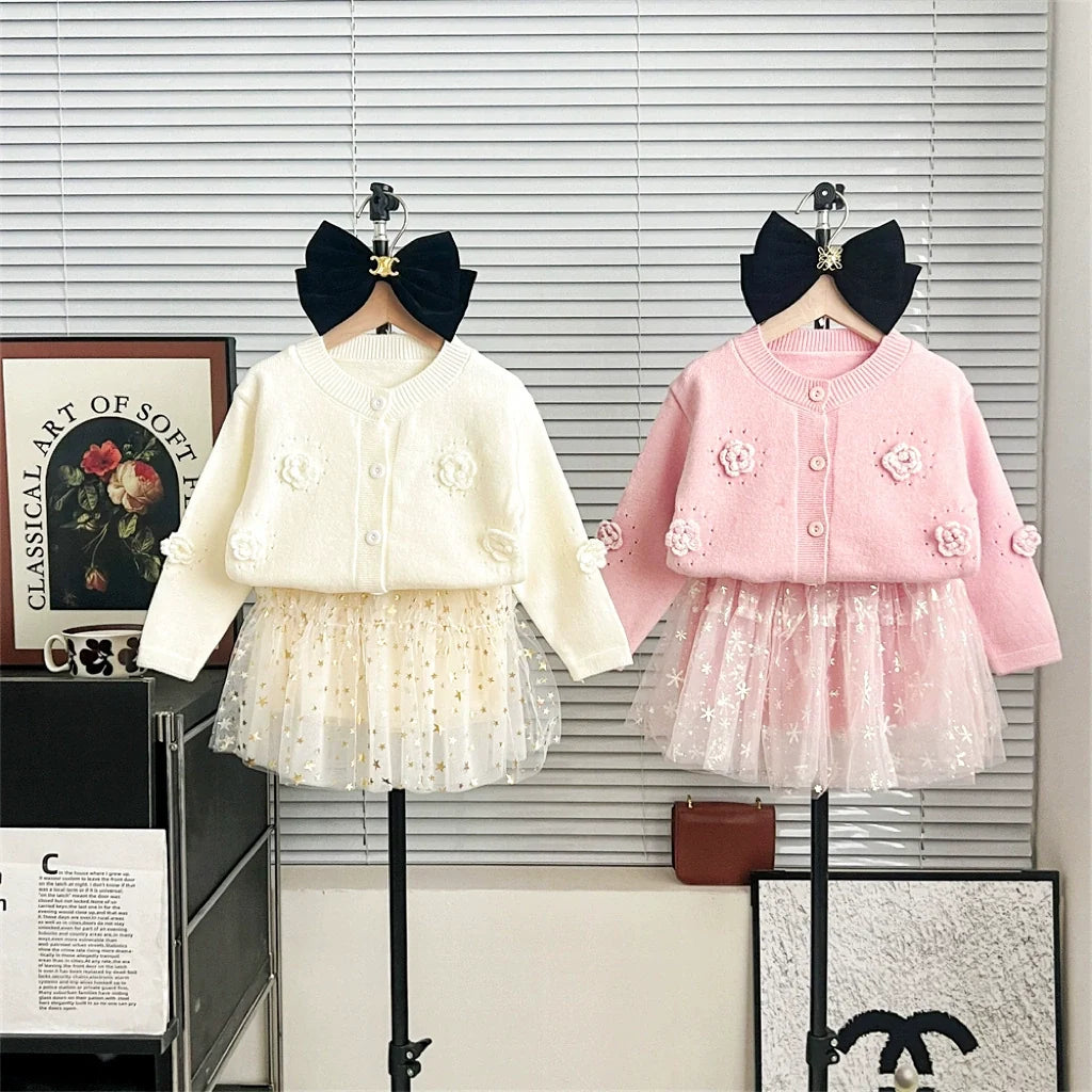 Conjunto Infantil Flores e Saia Tule