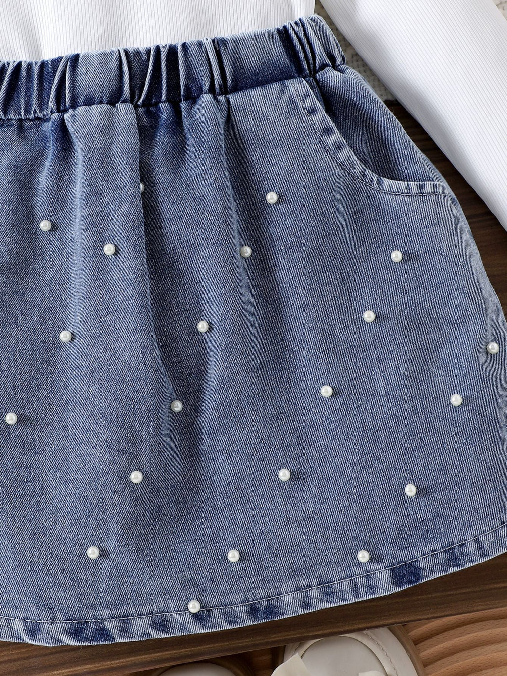 Conjunto Infantil Feminino Jeans e Pérolas