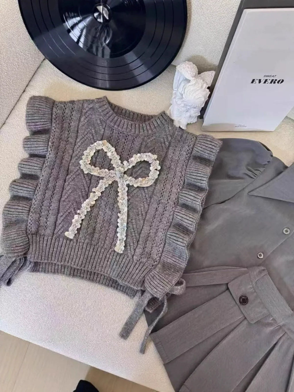 Conjunto Infantil Cinza 3 Peças Lacinho