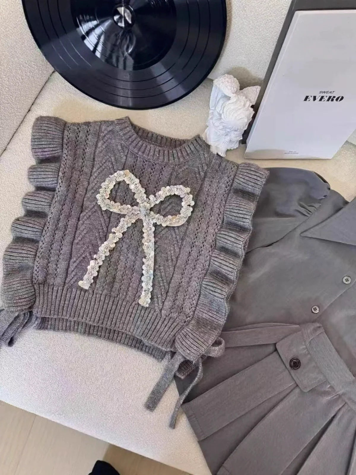 Conjunto Infantil Cinza 3 Peças Lacinho