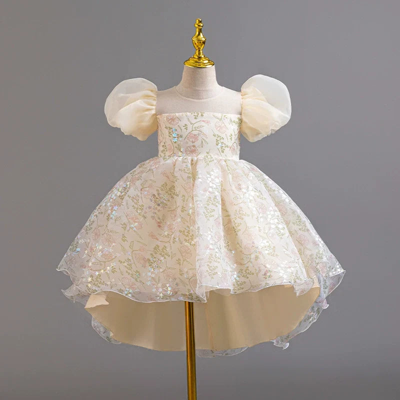 Vestido Infantil Folhas Manga Bufante