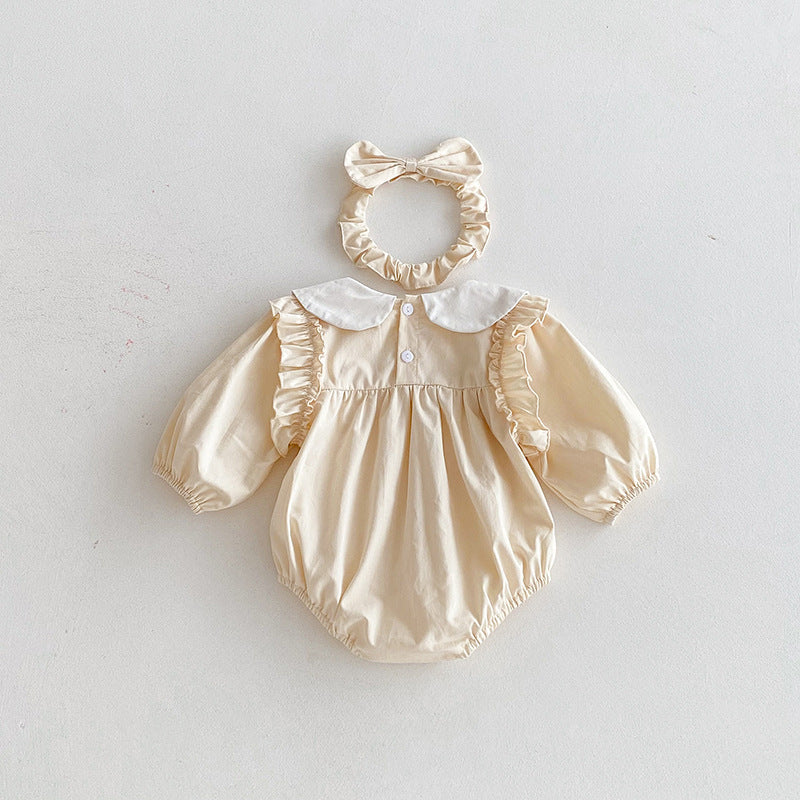 Body/ Vestido Infantil Bege Florzinhas