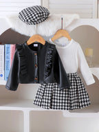 Conjunto Infantil Feminino 3 Peças Jaqueta com Sainha