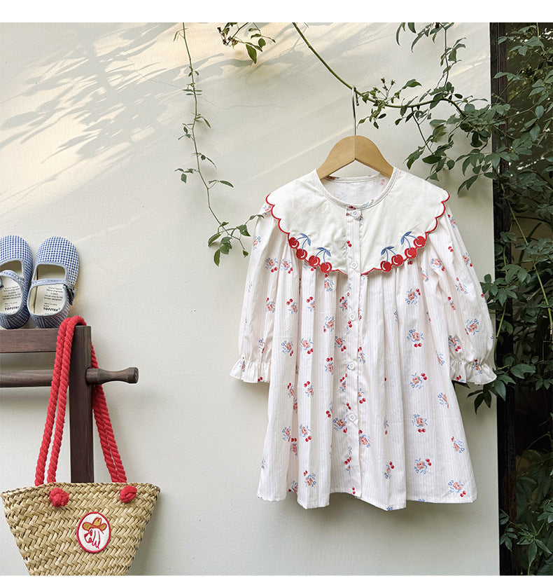 Vestido Infantil Cerejinhas Bordadinho