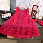 Vestido Infantil De Tule Brilhante Lacinho