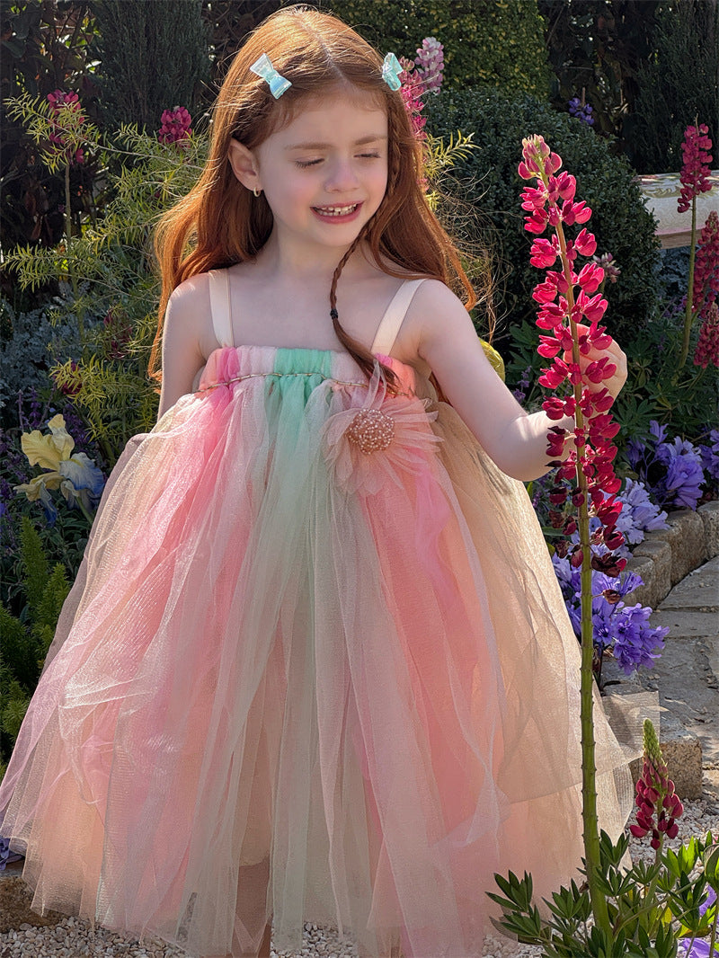 Vestido Infantil de Tule Florzinha Colors