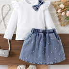 Conjunto Infantil Feminino Jeans e Pérolas
